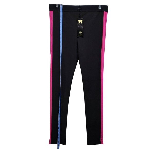 Black Pink Womens Athletic Leggings  Side Stripes Size L Iris Basic Stretchy - Picture 4 of 9